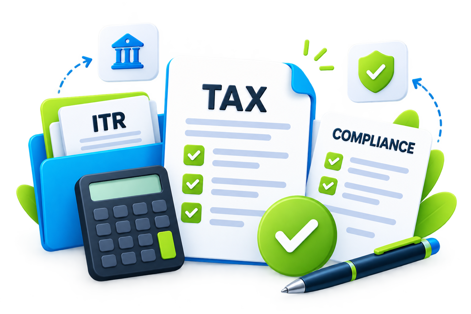 Tax return, ITR folder, calculator and compliance checklist
